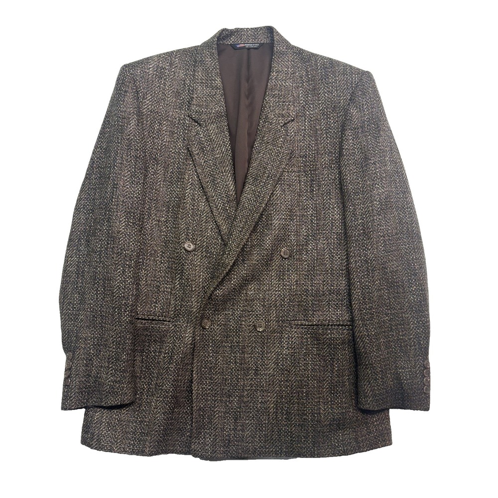 vtg 90s Raffinati USA 42R‎ Brown Double Breasted Blazer Jacket Sport Coat Tweed